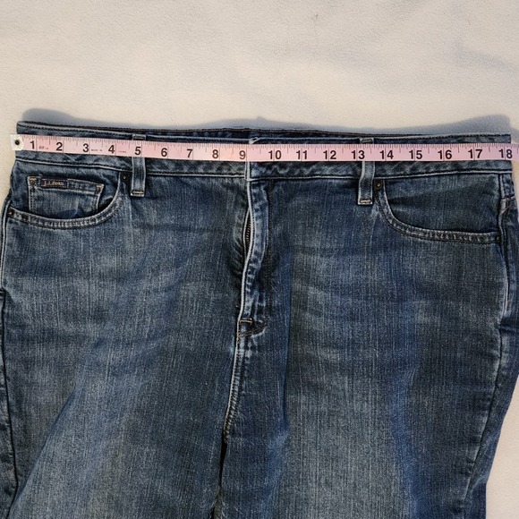 L.L.Bean Favorite Fit Jeans Red Plaid Cuffed Denim Pants Size 16 Regular - Picture 4 of 10